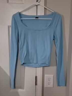 wild fable Pastel Blue Ribbed Long Sleeve Scoop Top